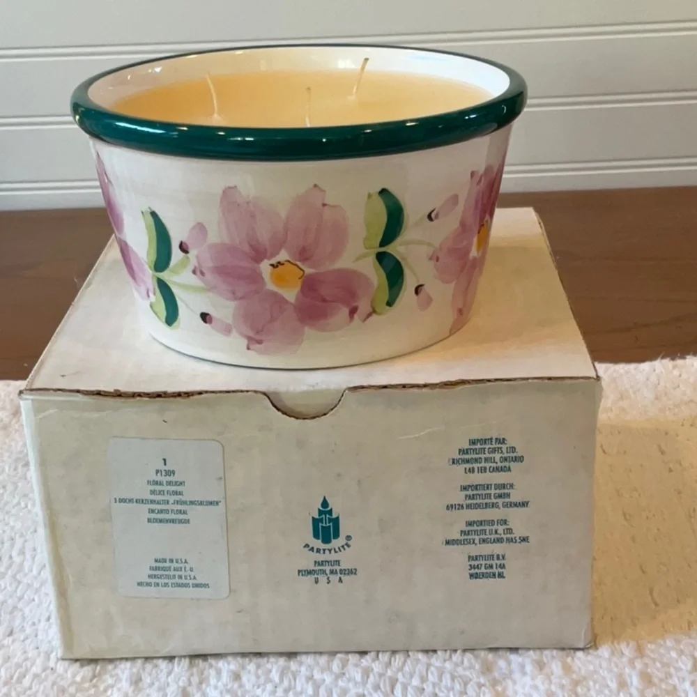Floral Ceramic Candle Holder - Pink and Green